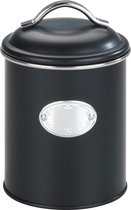 Opbergdoos Nero, 1 liter, vershouddoos voor luchtdichte opslag van levensmiddelen, waterdicht, van gelakt metaal met applicatie, retro design, Ø 11,5 x 16,5 cm, zwart