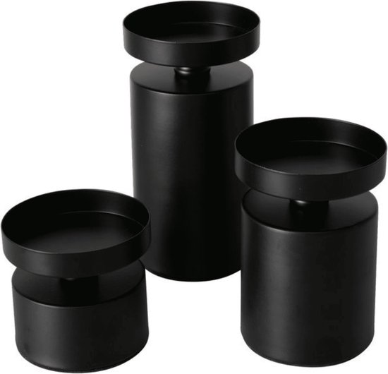 Boltze - Bougeoirs - Set/3 - Chandeliers - Zwart - Pour bougie pilier - Métal - 7,11,15,5cm de haut