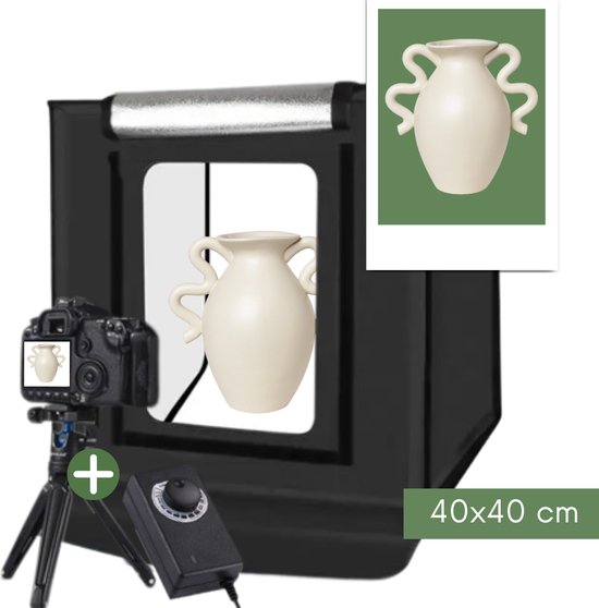 ZoeZo Design - Fotostudio met LED verlichting - Met tripod - 40 x 40cm - Dimbaar - 12 achtergronden - Foto studio - Tripod - Opvouwbaar - Product fotografie - Fotobox