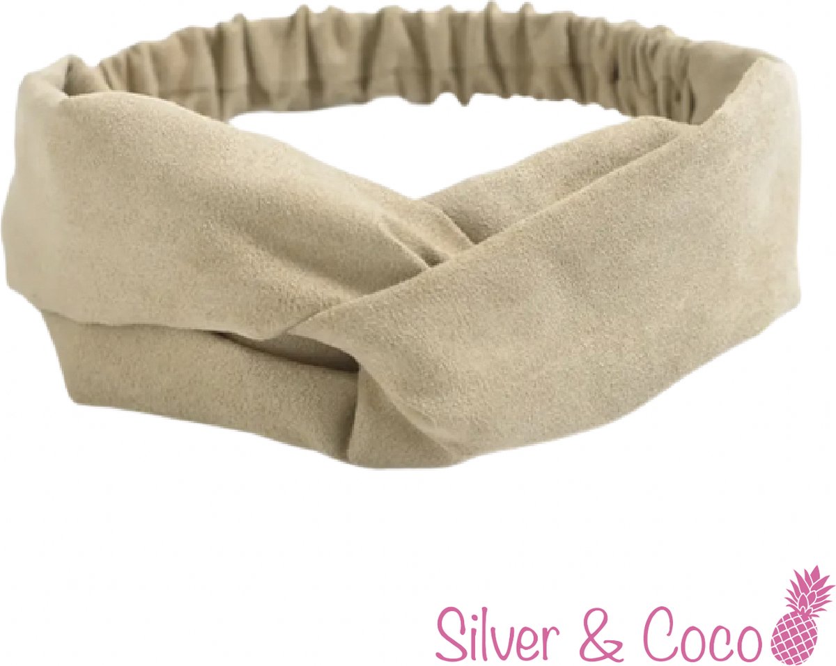 SilverAndCoco® - Suede Haarband Festival Strik Dikke Fluffy Elastische Hoofdband Gedraaid / Brede Boho Vrolijke Zomer Haarbanden Dames / Elastische Meisjes Make up Knoop Bandana Breed - Beige