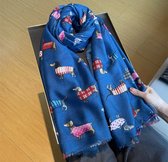 Teckel - sjaal - blauw - hond - teckelprint - 180x90cm