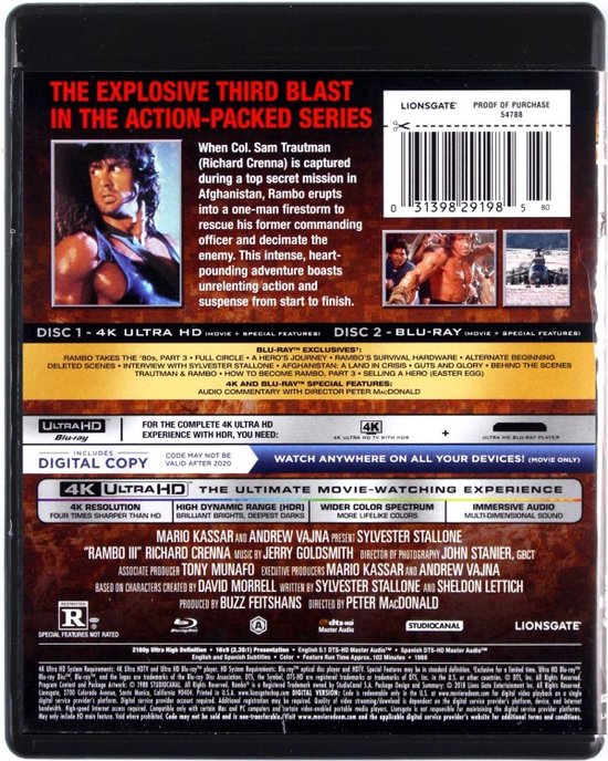 Rambo III [Blu-Ray 4K]+[Blu-Ray], Kurtwood Smith | Dvd's | bol