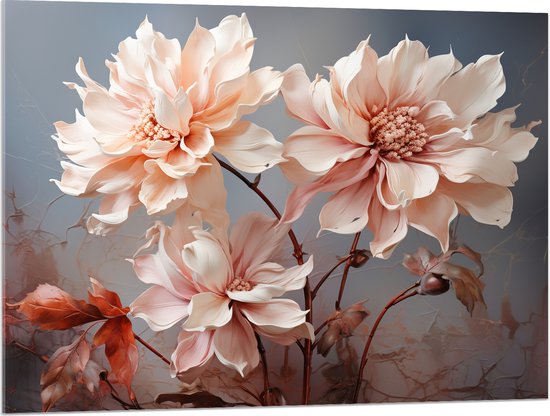 Acrylglas - Schilderij - Bloemen - Bladeren - Roze - Wit - 100x75 cm Foto op Acrylglas (Wanddecoratie op Acrylaat)