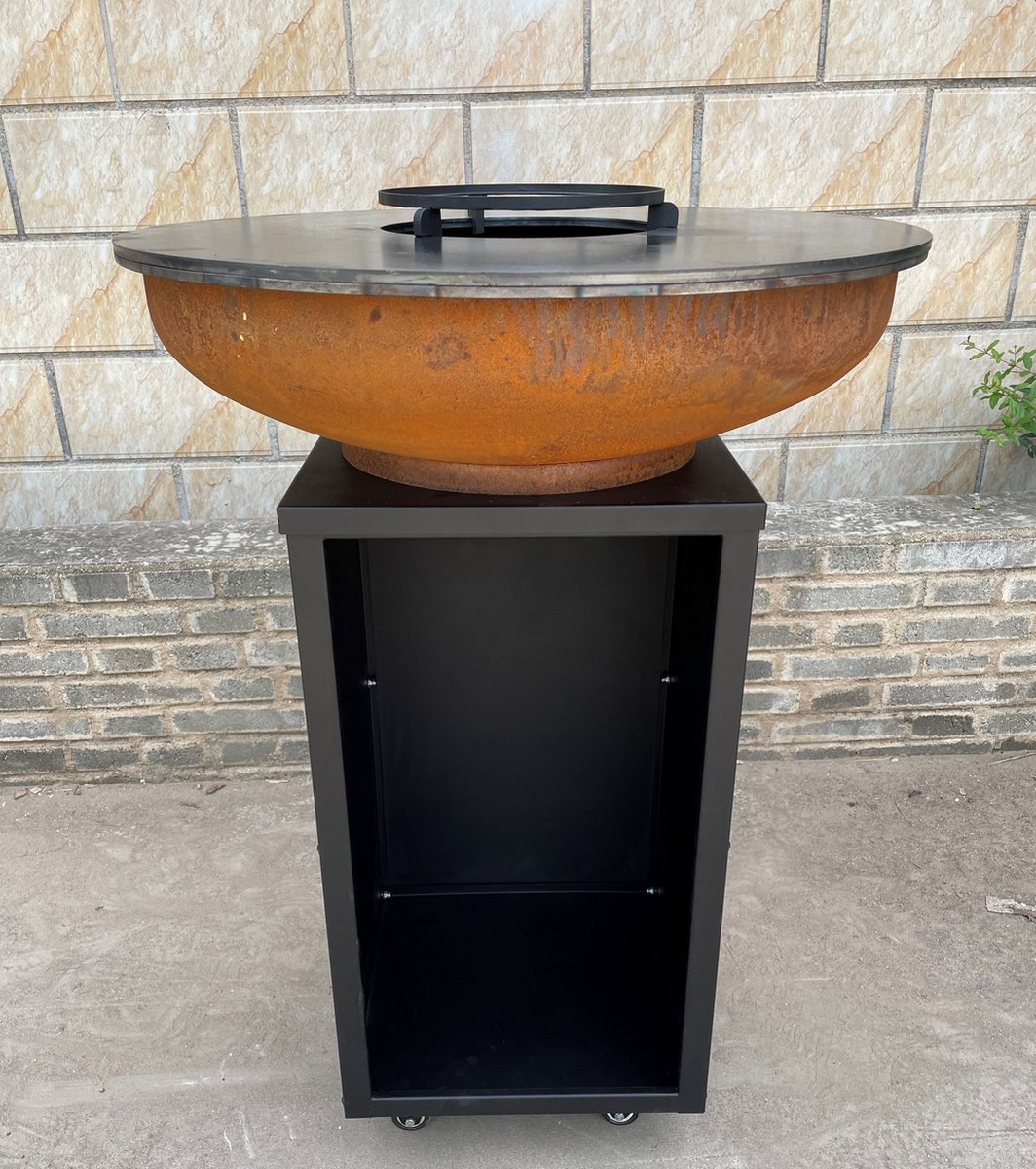 Onlyfire BBQ Grillplaat, Vuurplaat Rond, 54,5 cm, Half Grillrooster en Half Bakplaat, Verwijderbaar Vuurring, Grillring voor Weber 57 cm/22 Houtskoolgrills, Rookovens en Ronde Grills, 8 mm Dik
