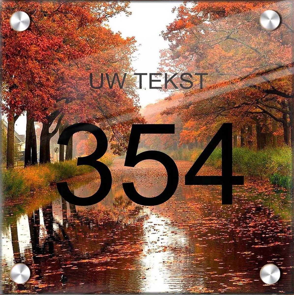 Huisnummer naambord plexiglas 15x15x0,5cm Herfst design- met naam bedrukken Huisnummerbordjes, Naambordje voordeur, naamplaatje voordeur, huisnummer bord, huisnummer borden