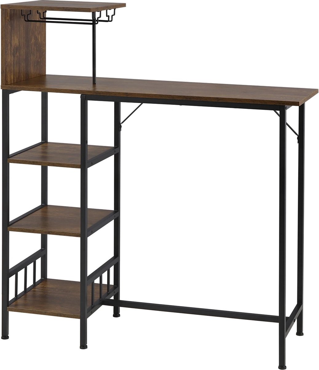 Kamyra® Bartafel - Voor in Keuken - Keukentafel/Bistrotafel/Bijzettafel - Hout & Staal - Vintage - 108.5x40x125.5 cm