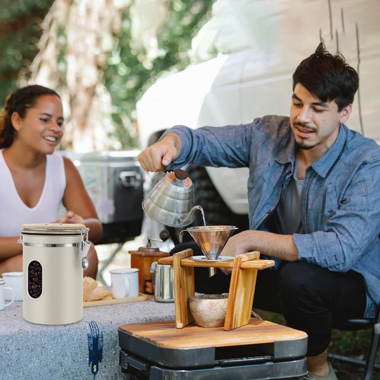 FWEEK Koffieblik luchtdicht van roestvrij staal 1,8 l, koffiepot met roestvrijstalen lepel, vacuüm koffieblik met transparant venster voor thee, noten, cacao, langer en vers blijven