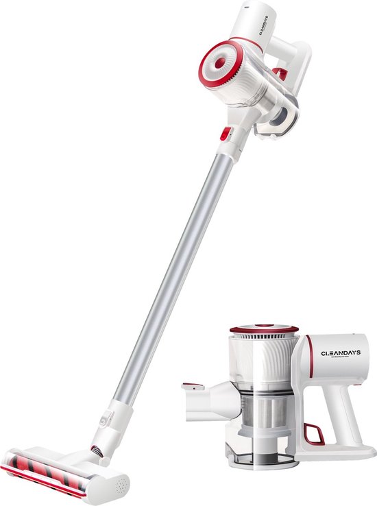 CleanDays® K8 Draadloze Steelstofzuiger - Draadloos - Zonder zak op accu - incl. Opzetstukken - Draadloze stofzuiger - 15.000 PA