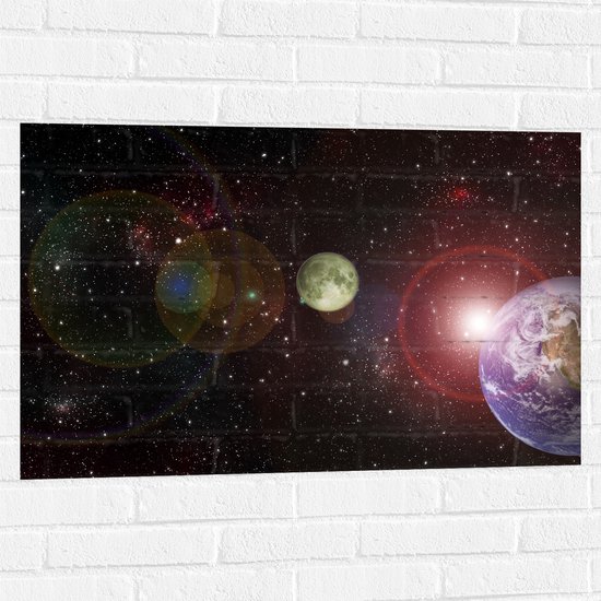 Muursticker - Ruimte - Sterren - Aarde - 90x60 cm Foto op Muursticker