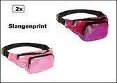 2x Heuptasje slangeleer print roze en fuchsia - slangenprint stof/nepleder - verstelbaar