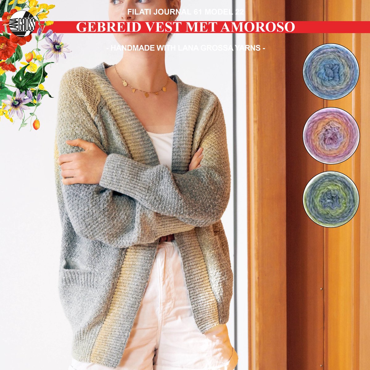More by Mooj Breipakket vest met Amoroso-garen mt. 36 40 model 22 van Lana Grossa Filati Journal nr. 61-blue