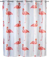 Anti-schimmel douchegordijn, Flamingo , textielgordijn met antischimmeleffect, grote geïntegreerde ringen voor bevestiging aan de douchestang, wasbaar, waterafstotend, 180 x 200 cm - Flamingo