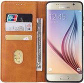Smartphonica Samsung Galaxy S6 leren hoesje met magnetische sluiting en pashouders book case – Bruin / Kunstleer / Book Case geschikt voor Samsung Galaxy S6