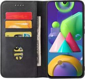 Smartphonica Samsung Galaxy M21 kunstleren hoesje met magnetische sluiting en pashouders book case - zwart / Kunstleer / Book Case geschikt voor Samsung Galaxy M21