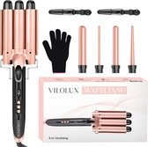 Bol.com Vilolux® - Wafeltang - Keramische Krultang 5 in 1 - Curling Iron - Golvenkrultang - 5 Opzetstukken - 25mm - 32mm - Rosé ... aanbieding