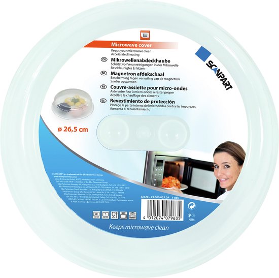 Scanpart magnetronafdekking van 26,5 cm doorsnede, transparant met ventilatiegaten.