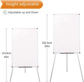 Whiteboard/flipchart, in hoogte verstelbaar, niet magnetisch, droog afwisbaar, 90 x 60 cm