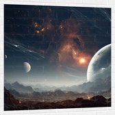 Muursticker - Ruimte - Planeten - Lijnen - Kleuren - 100x100 cm Foto op Muursticker