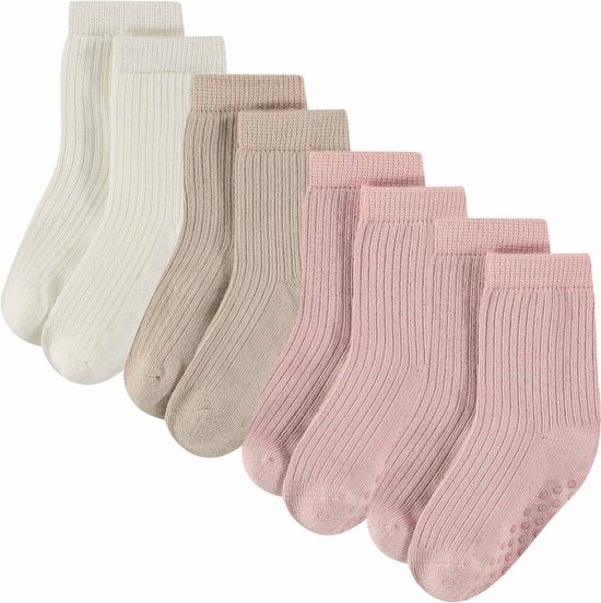 Comfortabel & Zijdezacht Bamboo Basics Sidney - Bamboe Baby Sokken (Multipack 4 stuks) - Wit, Beige & Roze - 6-12 Maanden