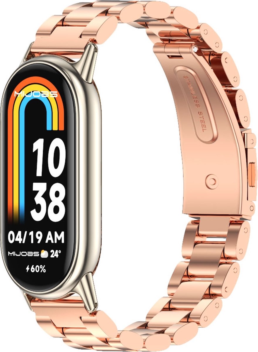 By Qubix - Stalen schakelband - Rosé goud - Geschikt voor Xiaomi Smart Band 8 / 9 / 10