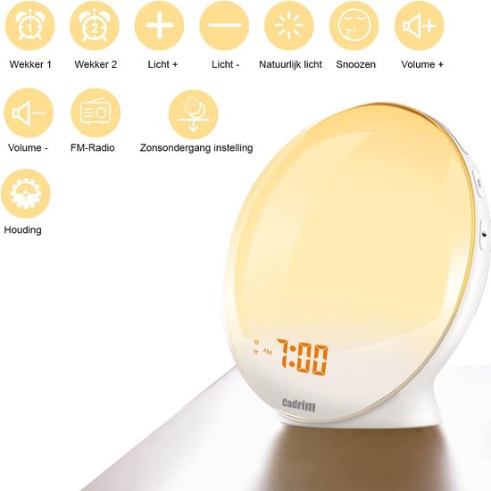 Sunrise Wekker met Wake-up Light 5 Natuurlijke Geluiden Kleur