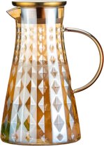 Waterkaraf 1,6 liter geglazuurde glazen karaf met uniek design borosilicaglas glas kan gebruikt worden voor warm koud water, ijs, wijn, koffie, melk en sap (barnsteen)