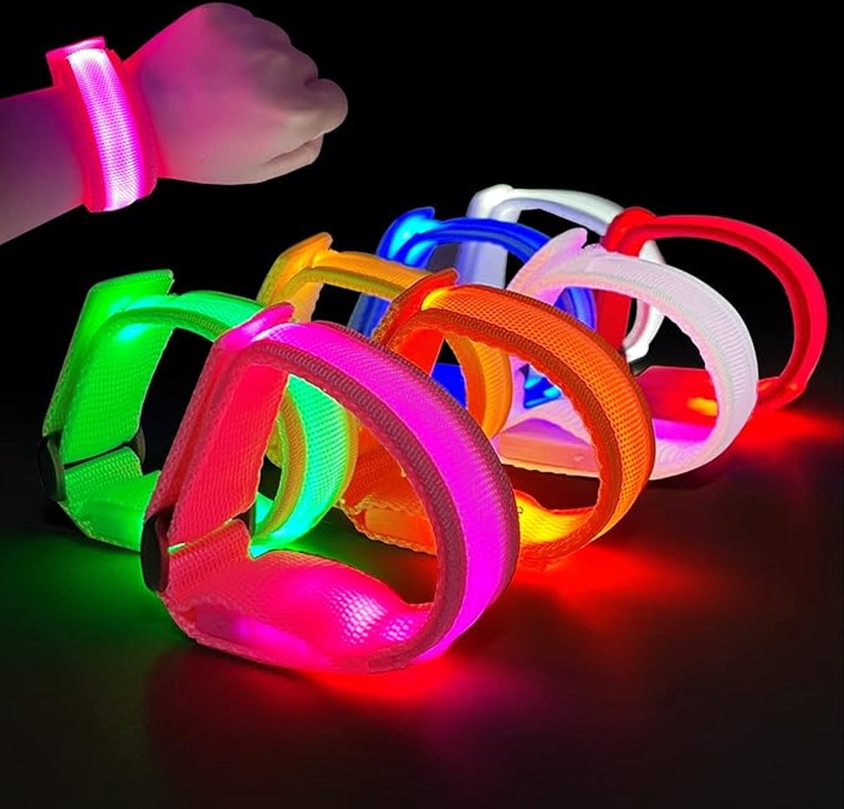 8 Bracelets Lumineux LED - Multicolores - 3 Modes De Clignotement - Pour Fêtes, Nuit, Chiens...