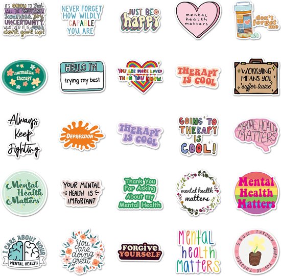 Mental Health Sticker set - 50 stickers - Positieve quotes mentale ...