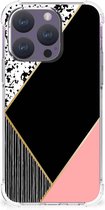 Smartphone hoesje Geschikt voor iPhone 15 Pro TPU Silicone Hoesje met transparante rand Black Pink Shapes