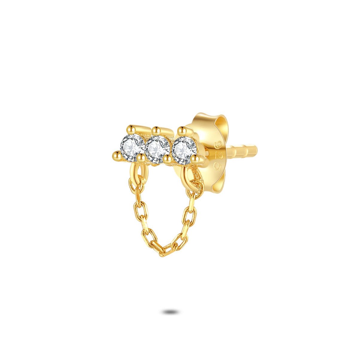 Twice As Nice Oorbel per stuk in 18kt verguld zilver, 3 witte zirkonia