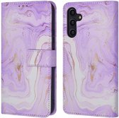 iMoshion Hoesje Geschikt voor Samsung Galaxy A14 (5G) / A14 (4G) Hoesje Met Pasjeshouder - iMoshion Design Bookcase smartphone - Paars / Purple Marble