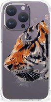 Anti Shock Bumper Case Geschikt voor iPhone 15 Pro Smartphone hoesje met doorzichtige rand Tiger