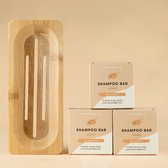 3x Shampoo Bar Honing + Bamboe plank bundel | Handgemaakt in Nederland | CG-proof | Gemaakt van duurzaam bamboe | 100% biologisch afbreekbare verpakking