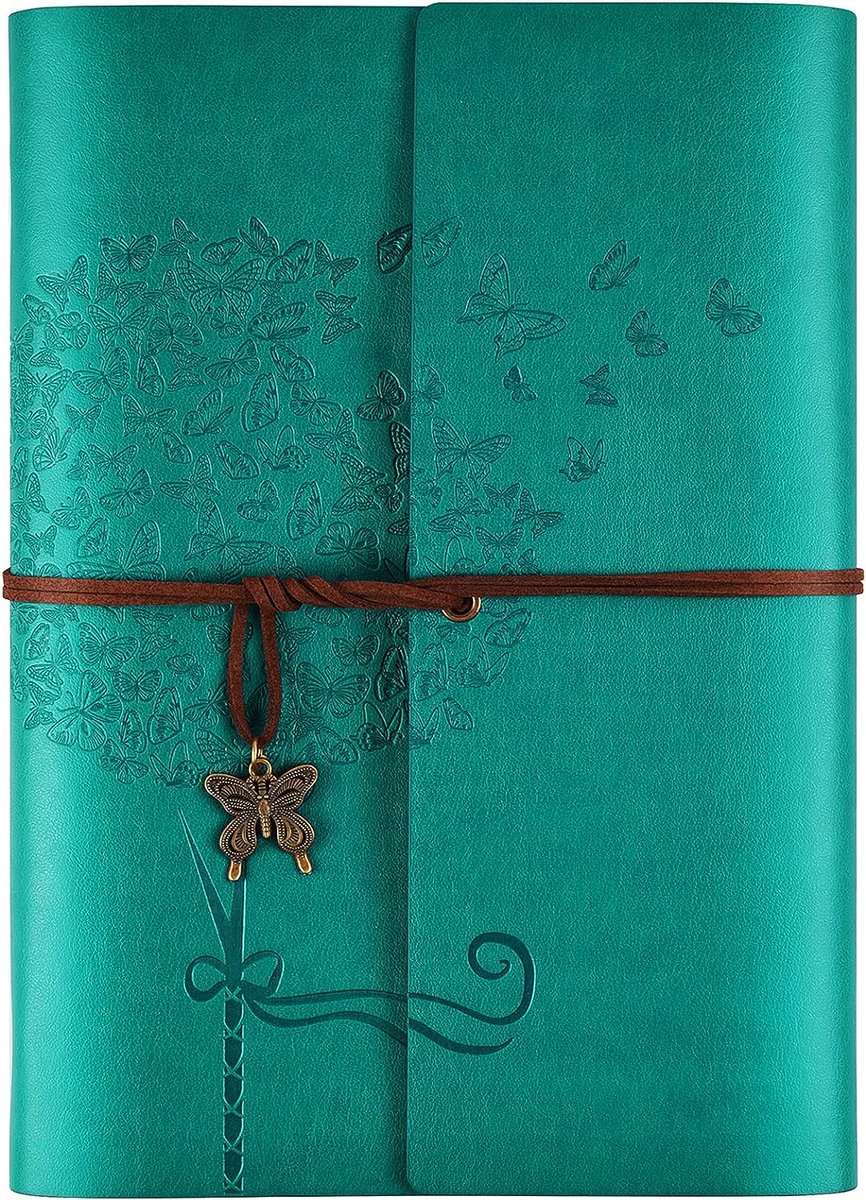 Lederen dagboek, notitieboek, reisverslagen voor vrouwen, navulbaar vlindernotitieboek gevoerd persoonlijk dagboek schrijven notitieboek geschenken A5 16,5 x 23,4 cm (blauw)