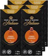 Gran Maestro Italiano - Lungo Classico - Tasses à café - Capsules Compatibles Nespresso - Goût Doux Intense - 6 x 20 Tasses