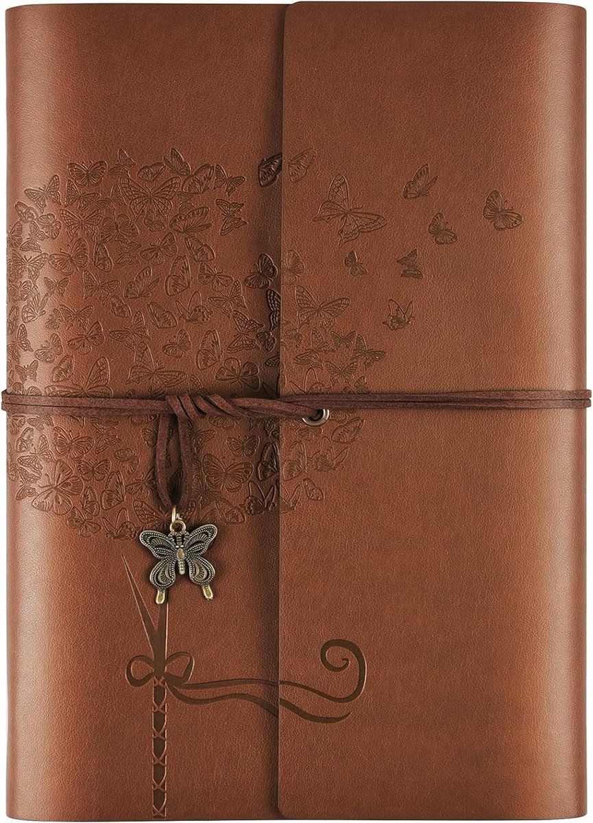 Lederen Journal Notebook, reisjournalen voor vrouwen, navulbare vlinder notebook gevoerd persoonlijk dagboek schrijven notitieboek geschenken A5 16,5 x 23,4 cm (bruin)