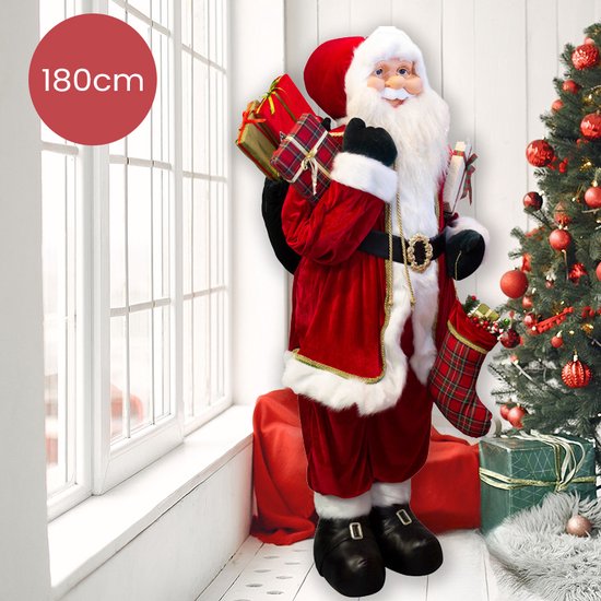 Père Noël Leander rouge fait main grandeur nature avec bas de Noël et