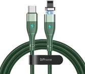 DrPhone ECHO2 - Câble tressé en nylon magnétique USB-C vers Lightning - 20W 3A - Transfert de données 480 Mbps - 0,5 mètre - Convient aux séries iPhone 12/13 - Vert