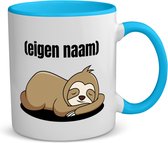 Akyol - luiaard met eigen naam koffiemok - theemok - blauw - Luiaard - luiaard liefhebbers - mok met eigen naam - iemand die houdt van luiaards - verjaardag - cadeau - kado - 350 ML inhoud