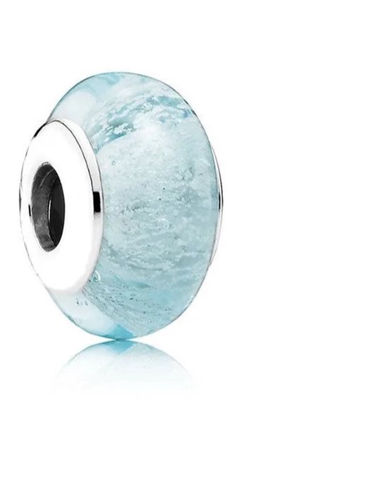 Zilveren Bedel Glazen Kraal | Basic licht Blauw| Sterling zilver 925 | Bedelarmband | Sieraden | Moederdag Cadeau | Geschikt voor de 3 Millimeter - Standaard Armband | Romystones