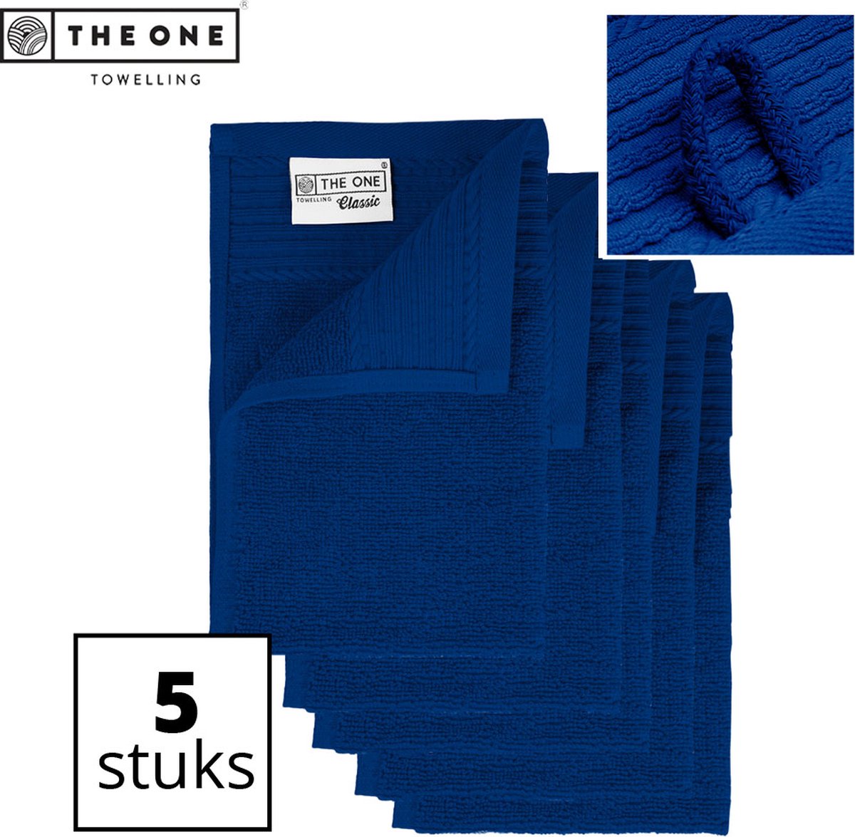 The One Towelling Classic Gastendoeken - Voordeelverpakking - Hoge vochtopname - 100% Zacht katoen - 30 x 50 cm - Koningsblauw - 5 Stuks