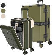 ONYX® Bagage à main avec poche avant et Valise d'enregistrement - Set valise 35L/100 L - Serrure TSA - Chariot léger - Fermeture aluminium - Vert