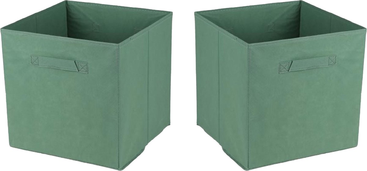 Urban Living Opbergmand/kastmand Square Box - 4x - karton/kunststof - 29 liter - groen - 31 x 31 x 31 cm - Vakkenkast manden