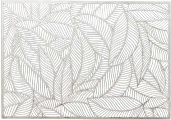 Unique Living Placemat Nissa - 1x - zilver bladmotief - 30 x 45 cm - tafeldecoratie
