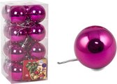 Gerim kerstballen - 16x st - fuchsia roze - glans - 5 cm - kunststof