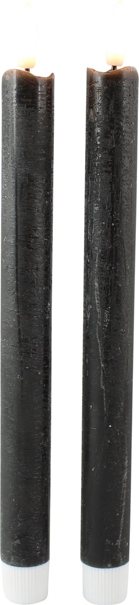 Magic Flame Dinerkaarsen - LED - 2x stuks - antraciet - 25 cm - met glitters - Woondecoratie - Elektrische kaarsen - warm wit