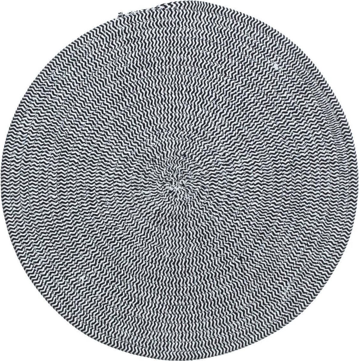 Tafel placemat/onderlegger - rond - zwart/wit - katoen - 38 cm - Ontbijt/lunch/diner placemats