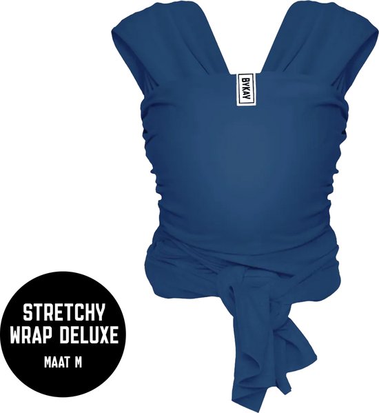 ByKay Stretchy Wrap Deluxe Ergonomische Draagdoek - Rekbare Draagdoek voor Newborn tm 18kg - 100% Organisch Katoen - Buik- en Heupdragend - Jeans Blauw - Maat M - Bykay