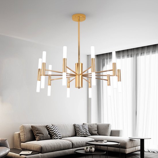 Lustre moderne 20 lumières LED - Lampe suspendue - Or - 66 cm - Lustre LED - Pour salon ou salle à manger