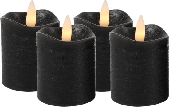 Bougies/bougies pilier LED Countryfield - 4x pcs - noir - D5 x H7,2 cm - minuterie - blanc chaud